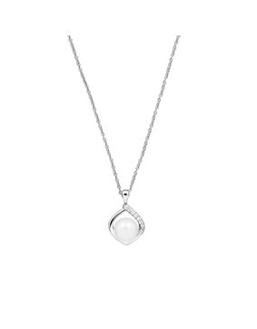 Lykken Pearls hopeinen helmikaulakoru zirkonia 45 cm