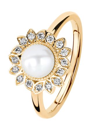 Kohinoor Swan kultainen helmi-timanttisormus 033-434-08