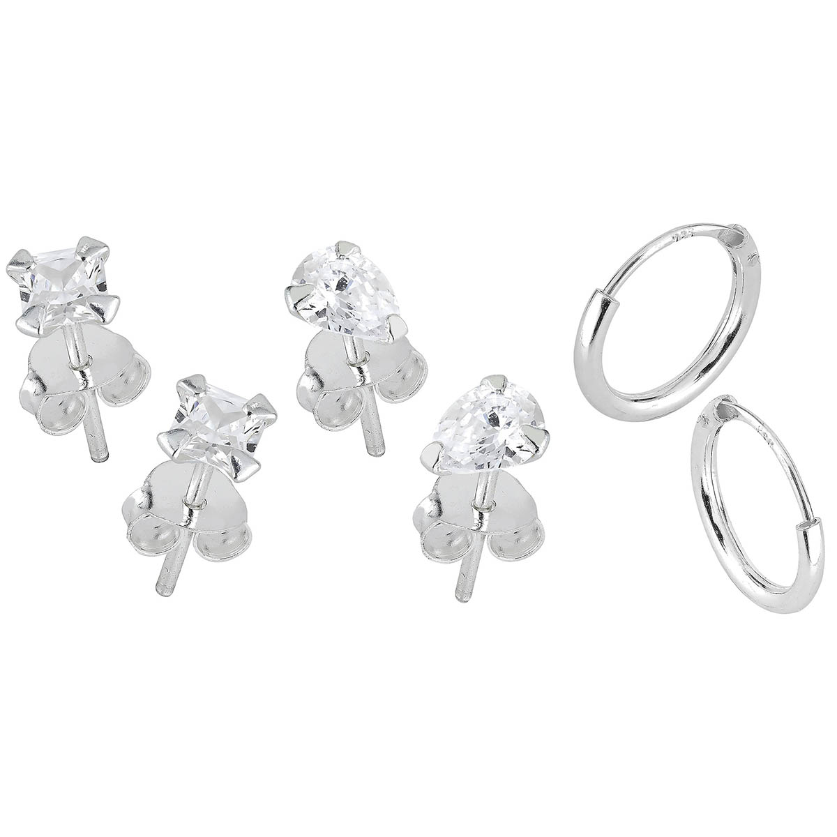 Lykka Casuals hopeakorvakorusetti – zirkoniat & renkaat