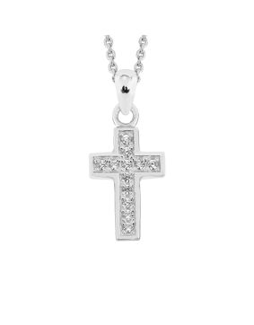 Lykken Crosses hopeinen ristikaulakoru zirkonioilla 45 cm