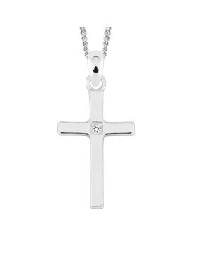 Lykken Crosses hopeinen ristikaulakoru zirkonia 45 cm
