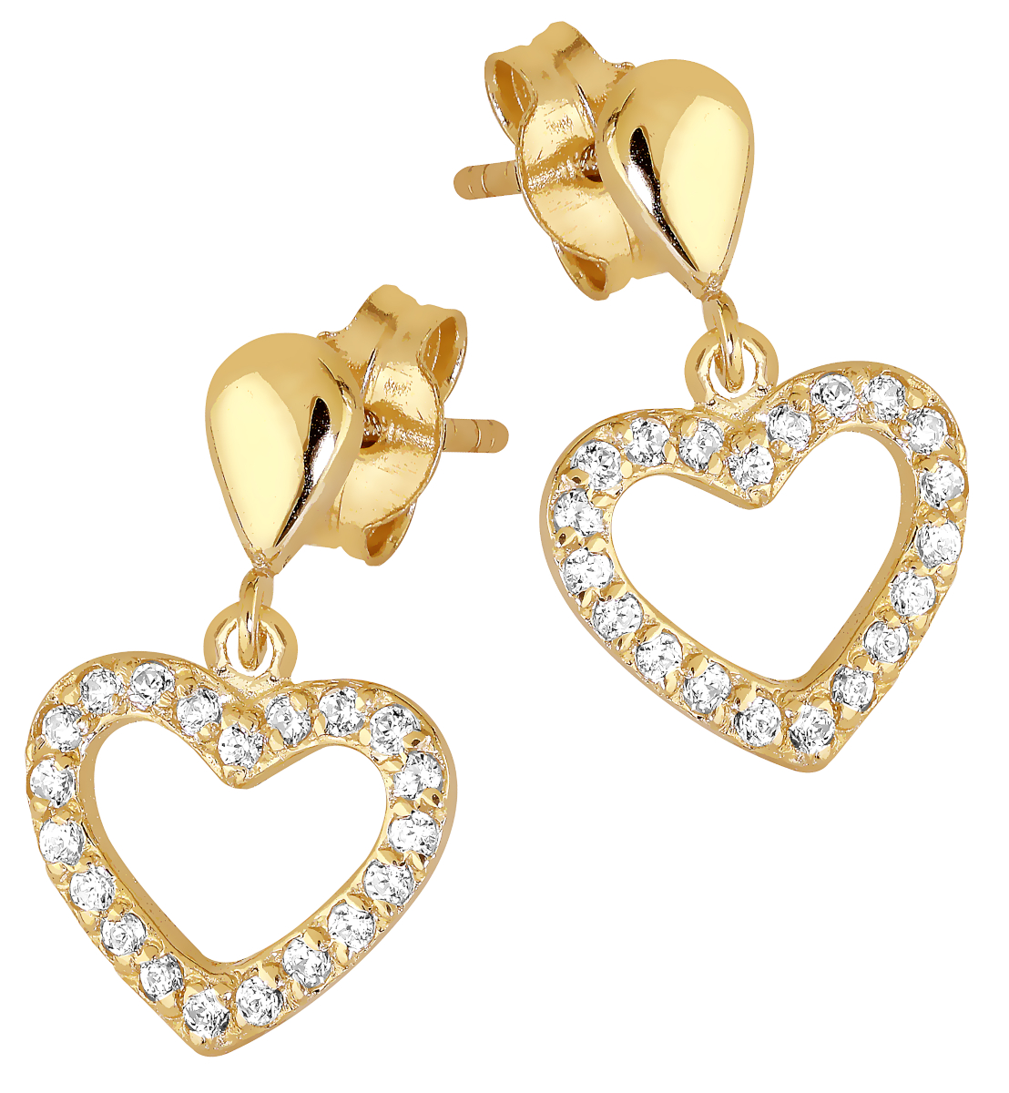 Lykka Hearts kultakorvakorut zirkonioilla sydän