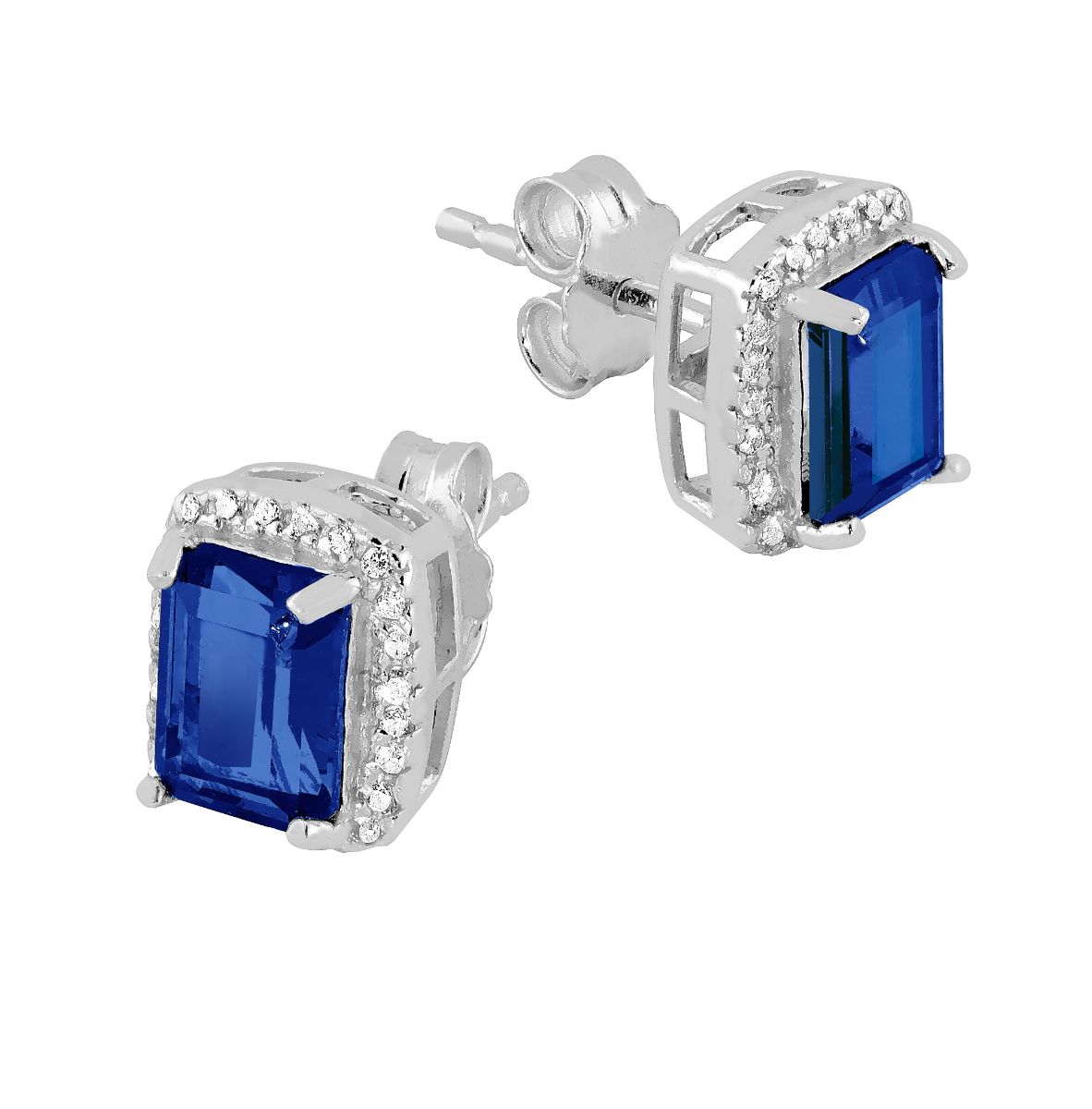 Lykka Casuals siniset octagon halo hopeakorvakorut 