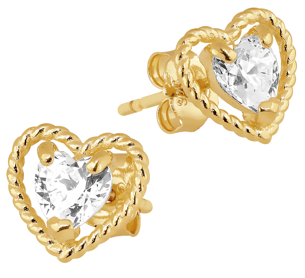 Lykka Hearts sydänkorvakorut kulta zirkonioilla