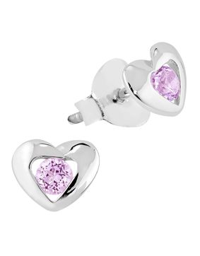 Lykka Hearts hopeiset sydänkorvakorut vaaleanpunainen zirkonia