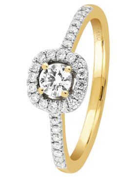 Keltakultainen halo-timanttisormus 0,38 ct