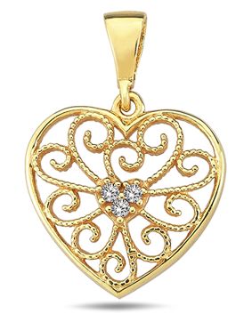 Lykken Hearts kultainen sydänriipus filigraani zirkonioilla