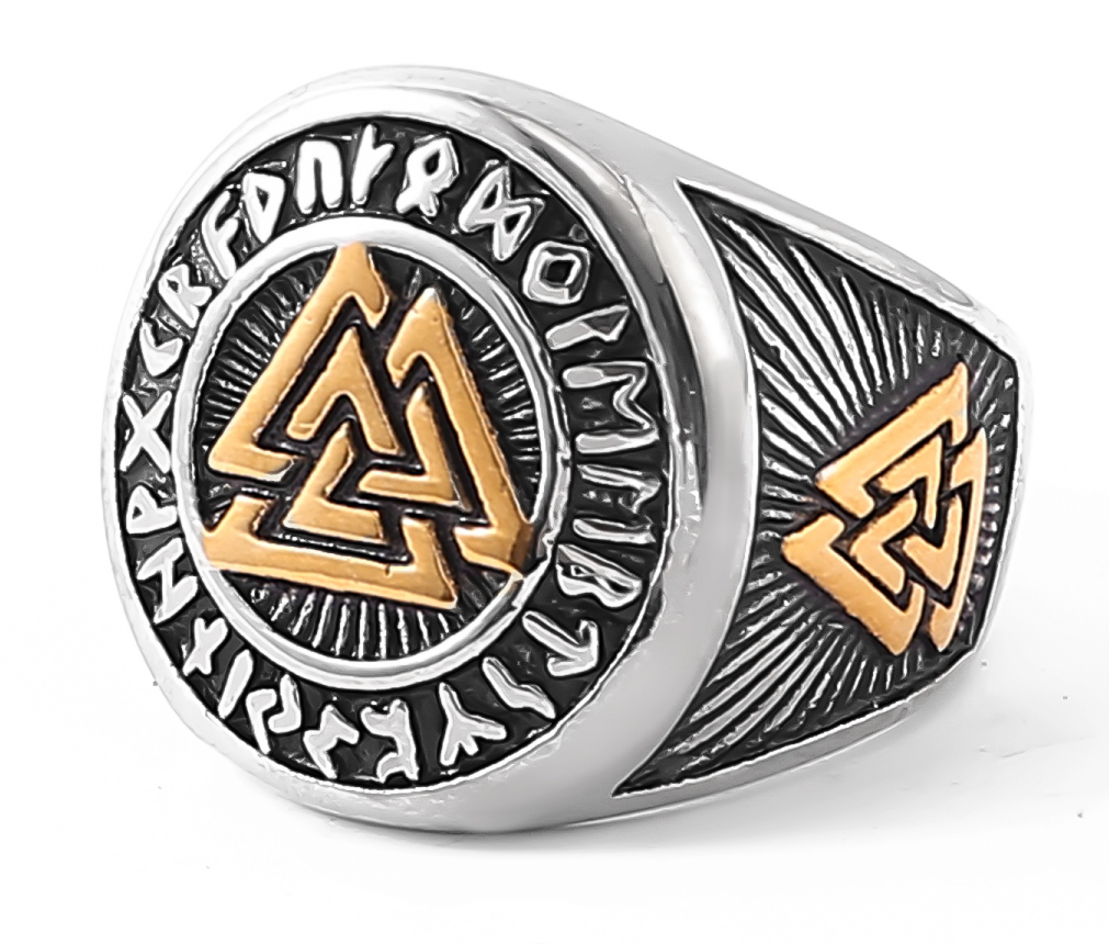 Lykka Viking Valknut kulta-hopea terässormus 20.5 mm  