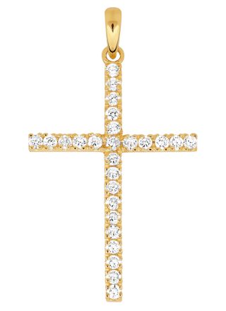 Lykka Crosses kultainen rippiristi zirkonioilla 32 x 21 mm