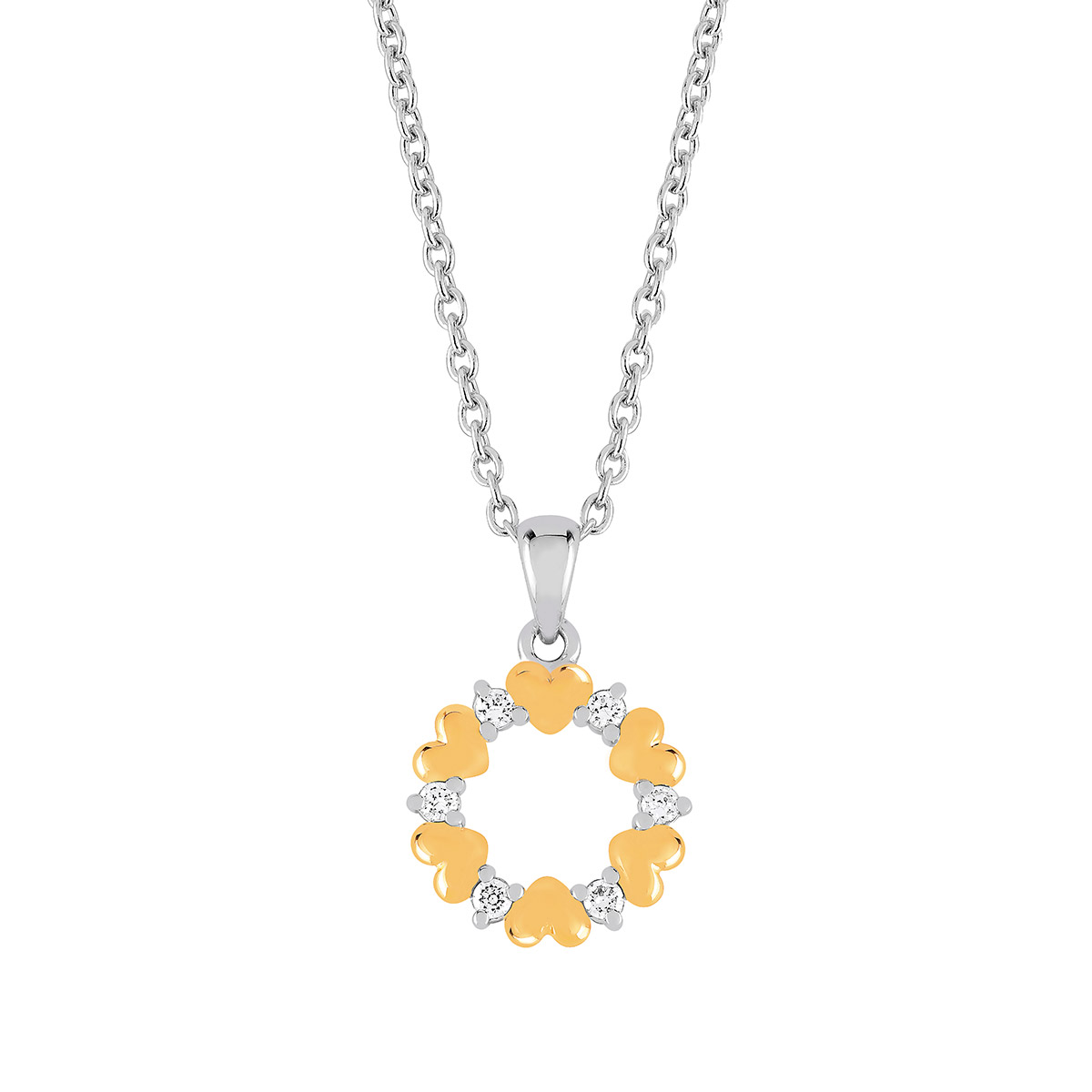 Lykken hopeinen sydänkaulakoru zirkonioilla 45 cm