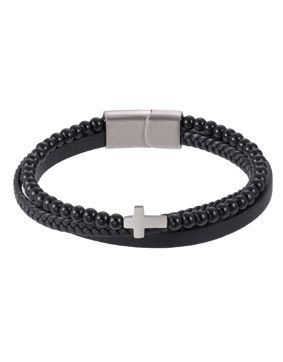 Lykken Strong musta nahkarannekoru ristillä 21 cm