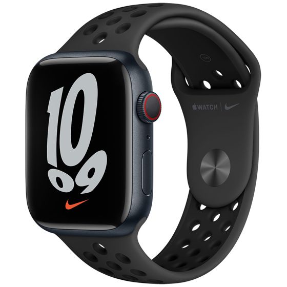 Apple Watch Nike Series 7 GPS + Cellular keskiyönsininen alumiinikuori 45 mm antrasiitti/musta Nike urheiluranneke MKL53KS/A