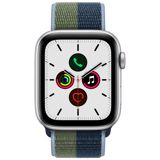 Apple Watch SE GPS + Cellular hopeanvärinen alumiinikuori 44 mm syvänteen­sininen/sammaleen­vihreä Sport Loop ranneke MKT03KS/A