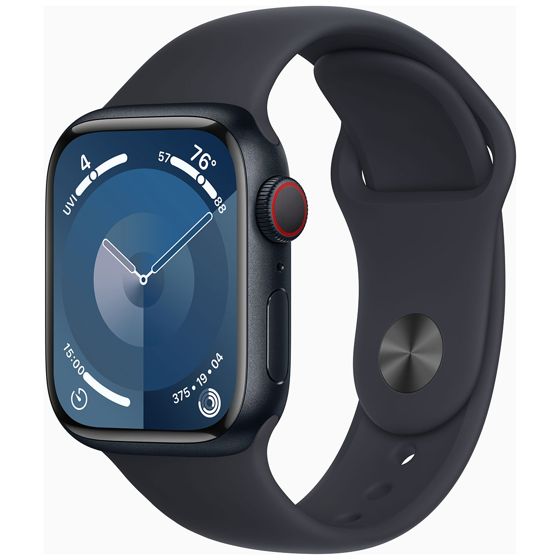 Apple Watch Series 9 GPS + Cellular keskiyönsininen alumiinikuori 41mm Midnight Sport-ranneke - koko S/M MRHR3KS/A