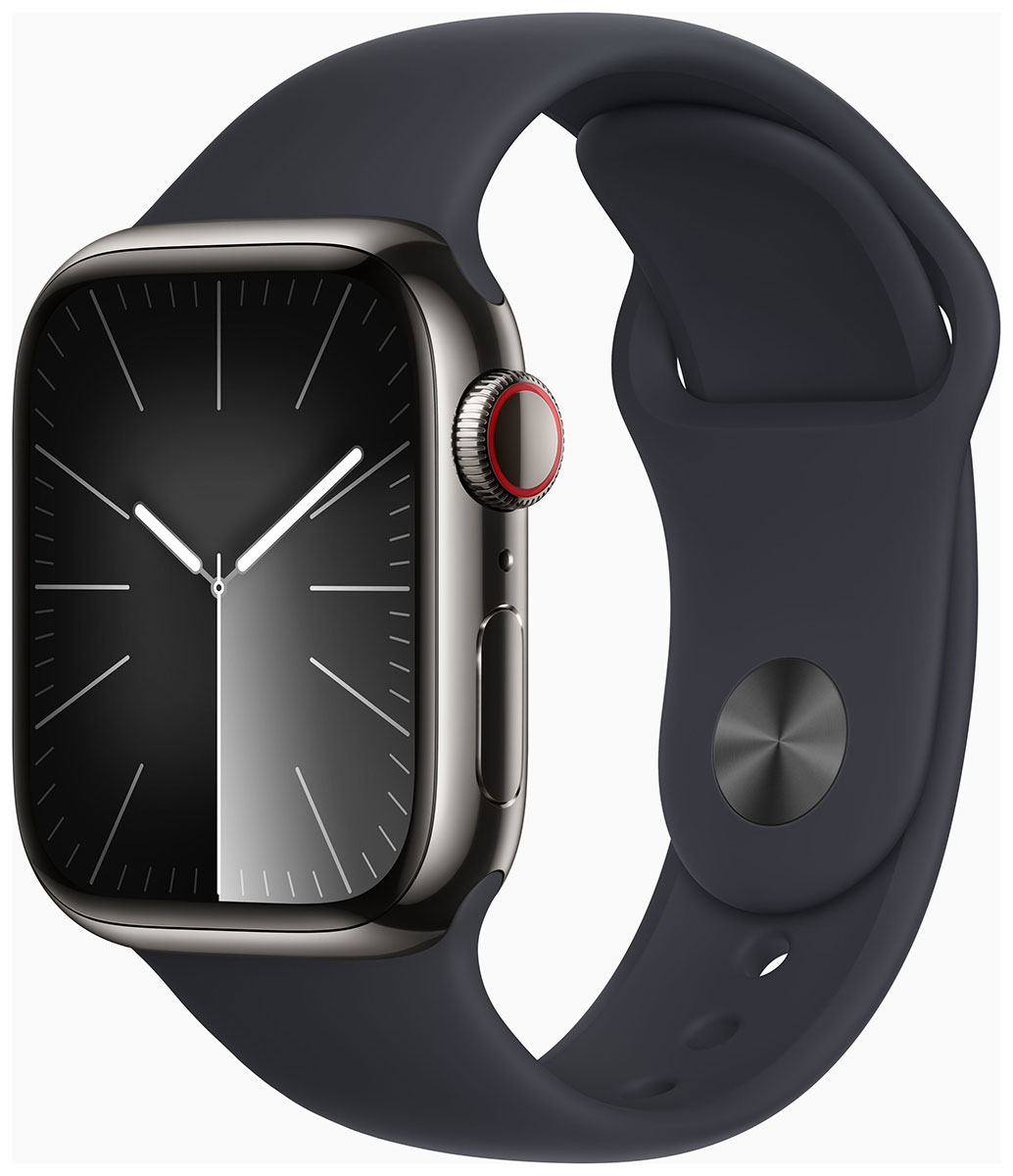 Apple Watch Series 9 GPS + Cellular keskiyönsininen ruostumaton teräskuori 41mm Midnight Sport-ranneke - koko S/M MRJ83KS/A