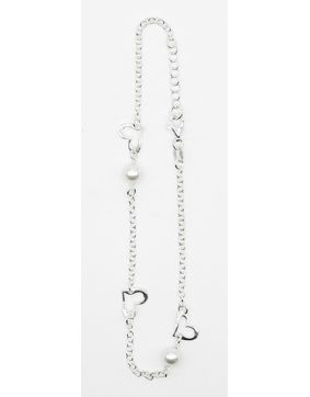 Hopeinen nilkkaketju helmet ja sydämet NK47/23+2