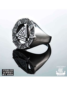 Northern Viking Jewelry Valknut Odin Symbol sormus NVJSO015