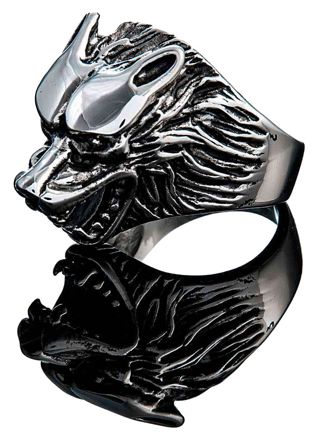 Northern Viking Jewelry Wolf Head Ring sormus NVJSO016