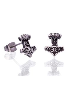 Northern Viking Jewelry Steel Raven Thor's Hammer nappikorvakorut NVJKK040