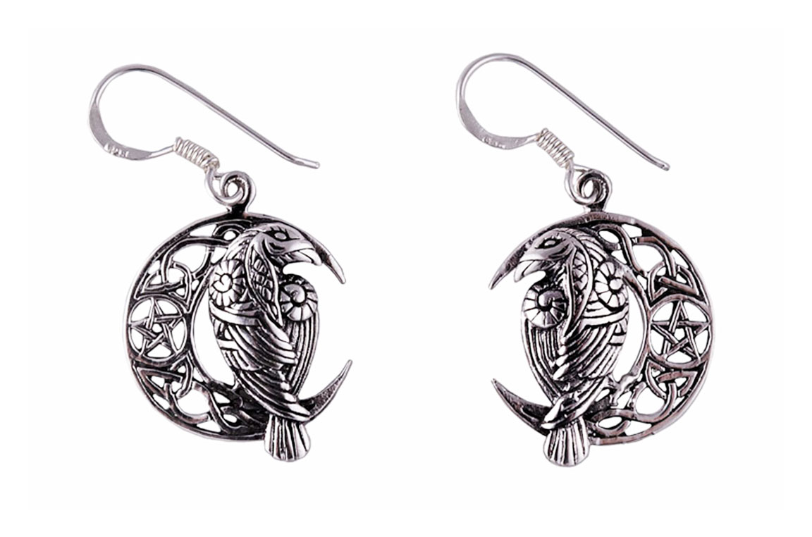 Northern Viking Jewelry Moon Raven And Star koukkukorvakorut NVJKK041