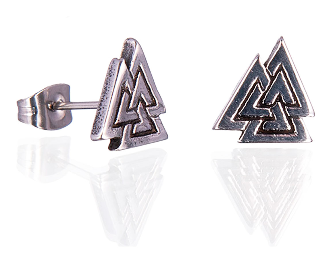 Northern Viking Jewelry Steel Valknut nappikorvakorut NVJKK044