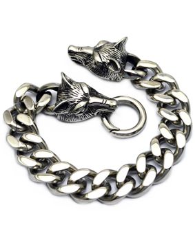 Northern Viking Jewelry Steel Chain Wolf Head NVJRA012 rannekoru