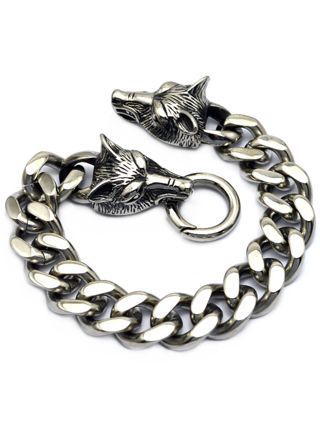 Northern Viking Jewelry Steel Chain Wolf Head NVJRA012 rannekoru