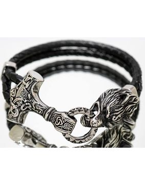 Northern Viking Jewelry Thors Hammer Wolf rannekoru NVJRA013