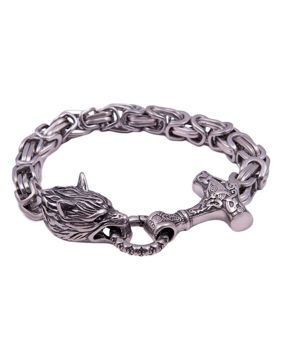 Northern Viking Jewelry Byzantine Thor's Hammer Wolf Head rannekoru NVJRA016