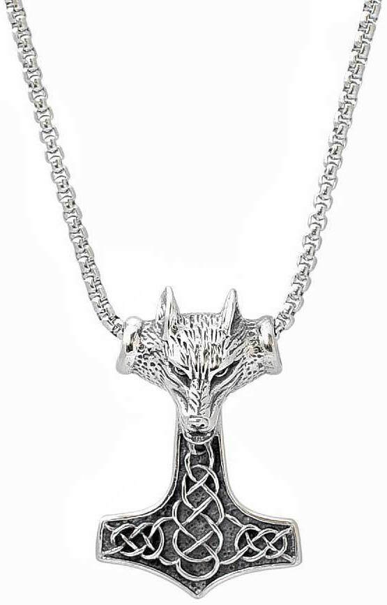 Northern Viking Jewelry NVJRS052 kaulakoru Fenrir Wolfhead Thorin Vasara