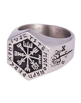 Northern Viking Jewelry Hexagonal Vegvisir sormus NVJSO027