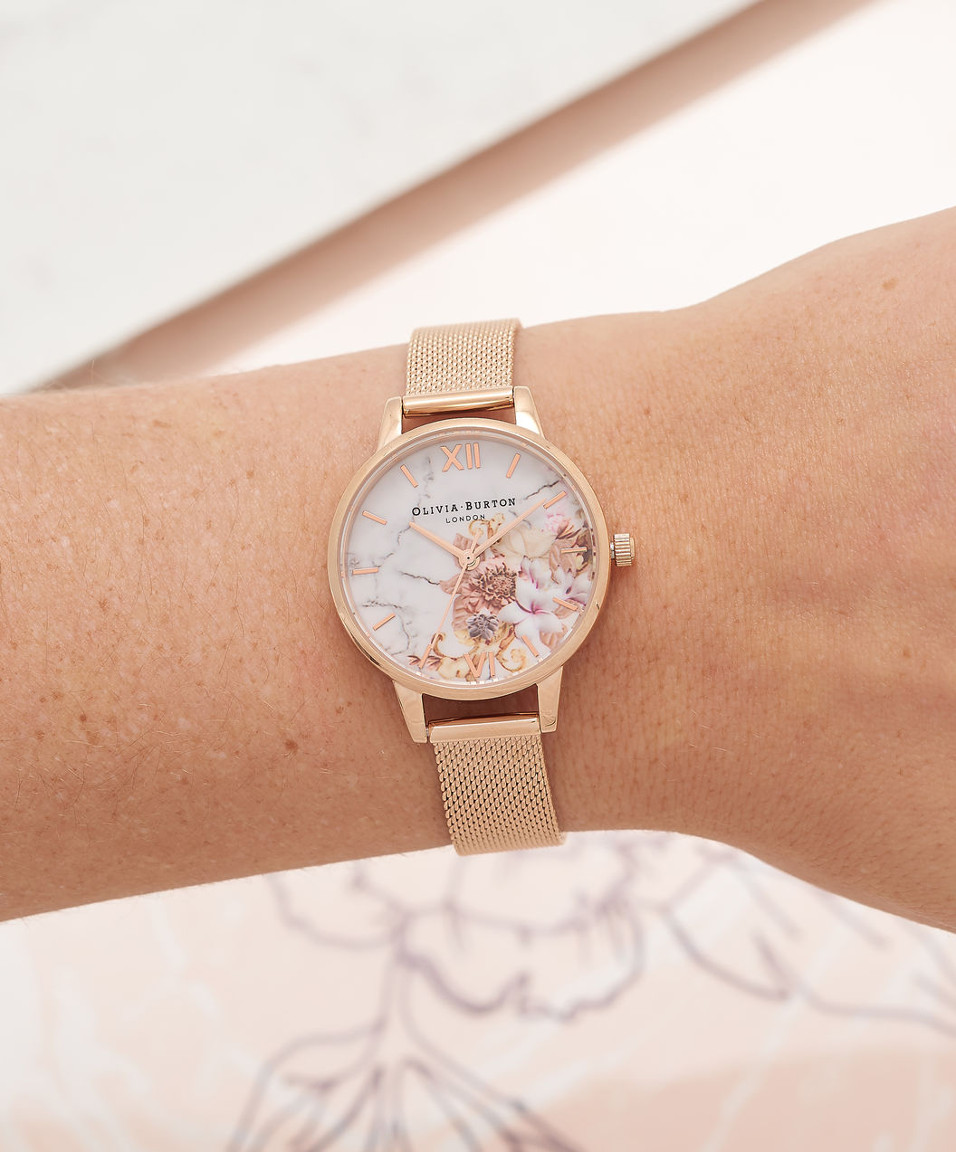 Olivia Burton Abstract Florals Rose Gold Mesh OB16VM11 Keskisen Kello Oy