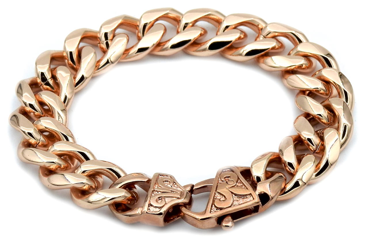 Rocks Steel punakullanvärinen 13 mm leveä panssariranneketju 20 cm P.S.R.13-20