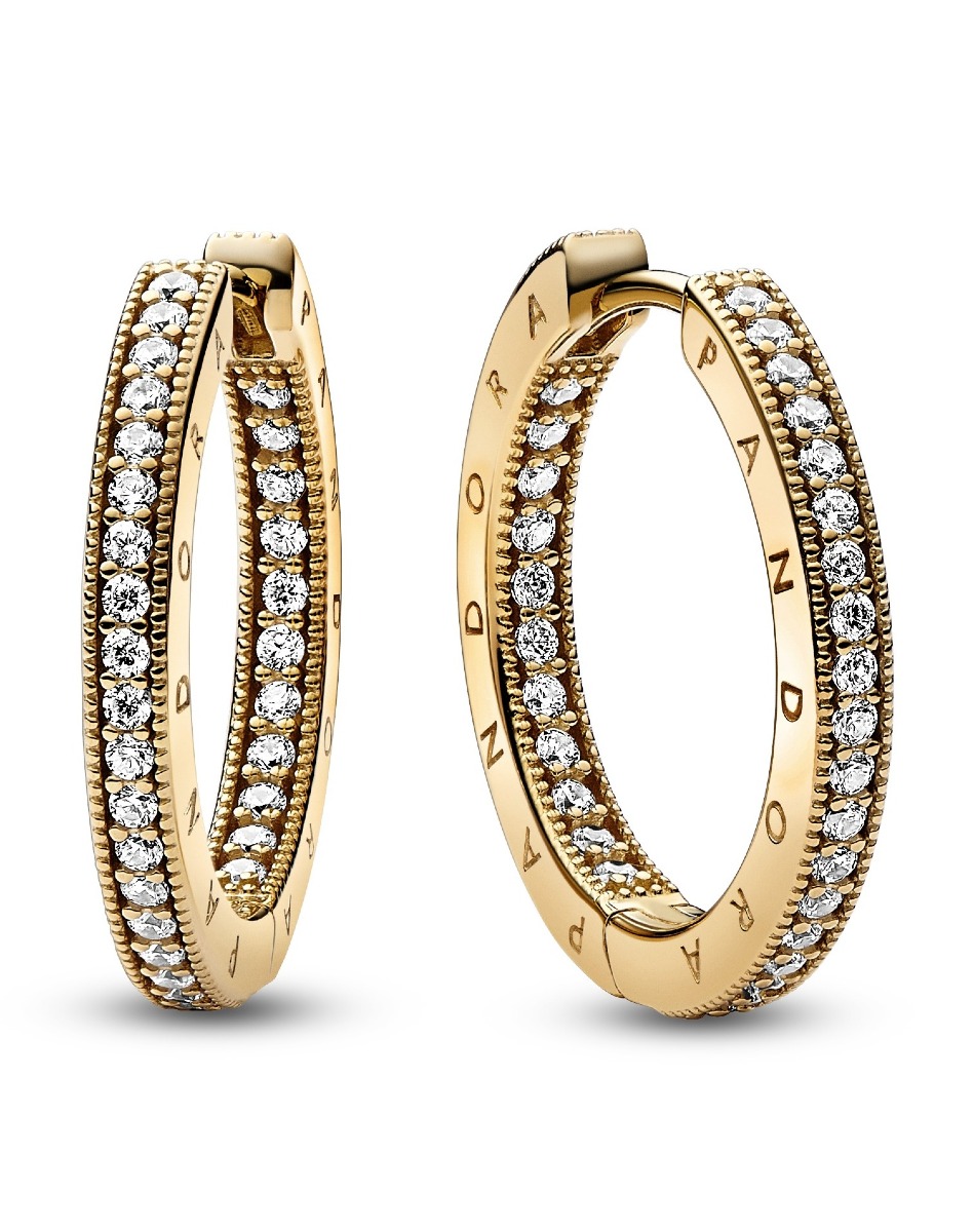 Pandora Signature Logo & Pave kullatut korvarenkaat 262738C01