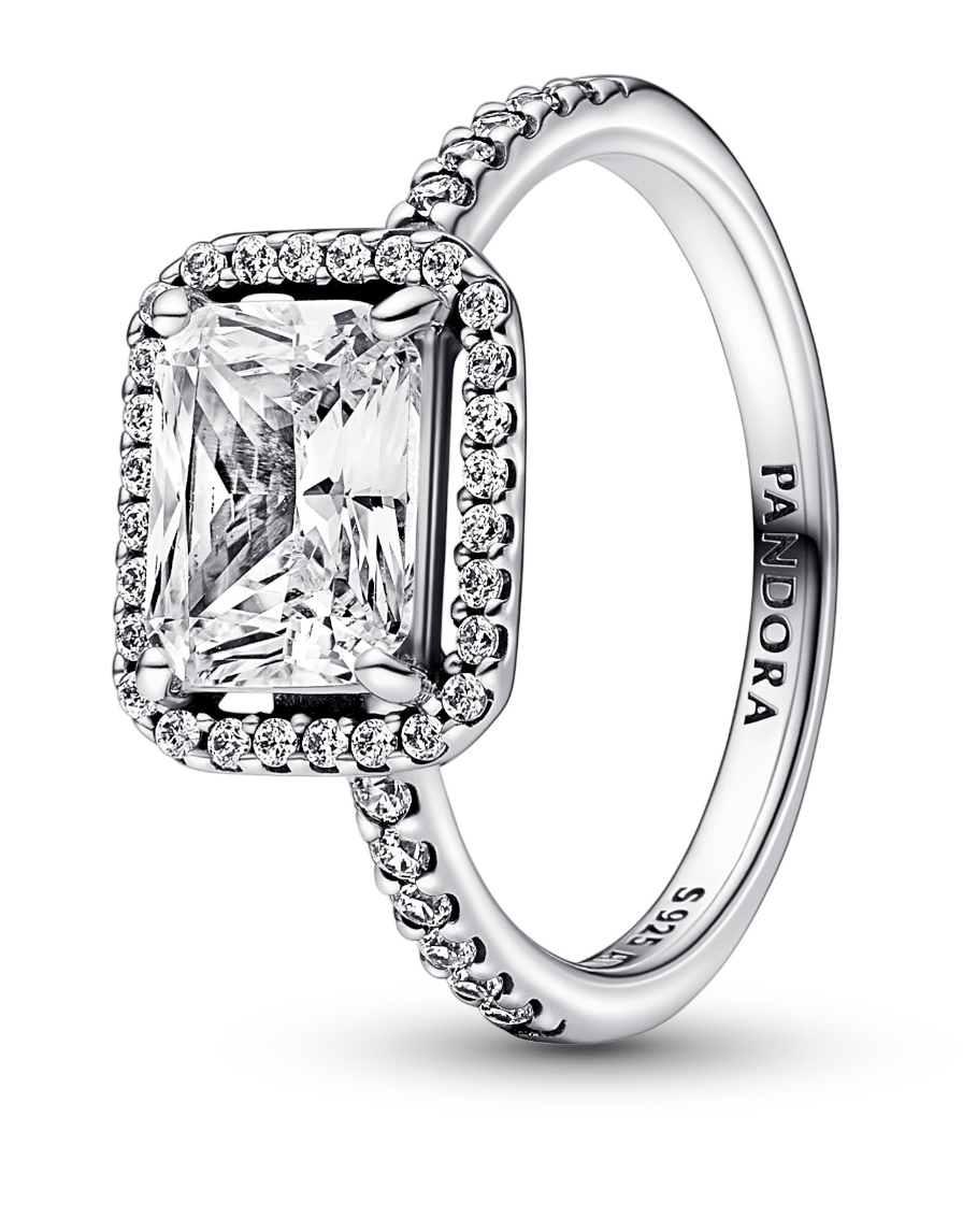 Pandora Timeless hopeinen kimaltava halo sormus 192391C01