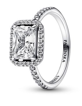 Pandora Timeless hopeinen kimaltava halo sormus 192391C01