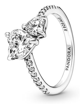 Pandora Stackable hopeinen kimaltava sydänsormus 191198C01