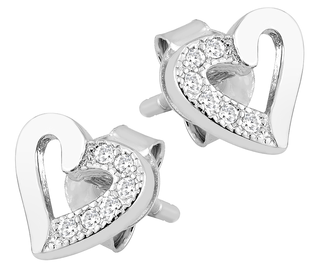 Lykka Hearts hopeiset korvakorut zirkonioilla sydän 7,5 mm