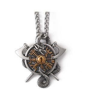 Lykka Viking Jörmungandr Vegvisir gold teräskaulakoru 60 cm