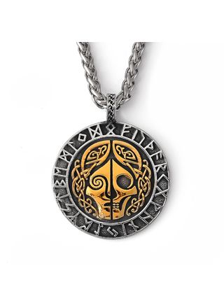 Lykka Viking skull and runes gold teräskaulakoru 60 cm