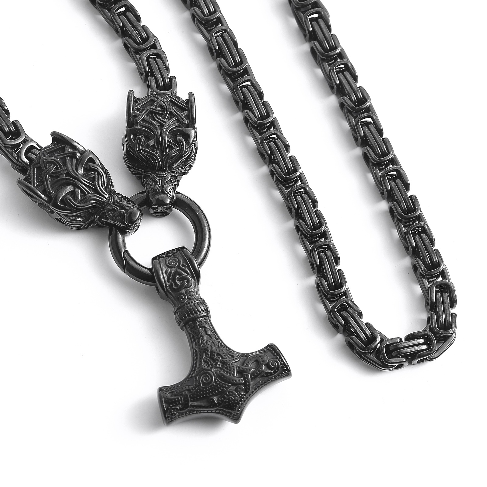 Lykka Viking musta Geri &Freki Thorin vasara teräskaulakoru 60cm 