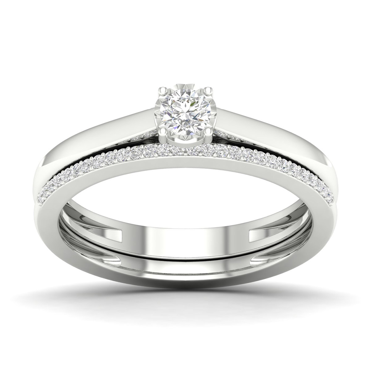 Lykka Elegance solitaire valkokultainen timanttisormuspari 0.18 ct