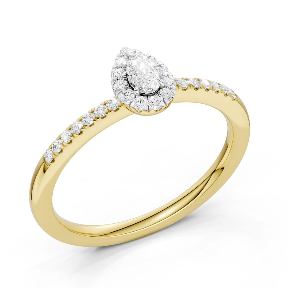 Midem Amsterdam Halo timanttisormus 0.25ct keltakulta