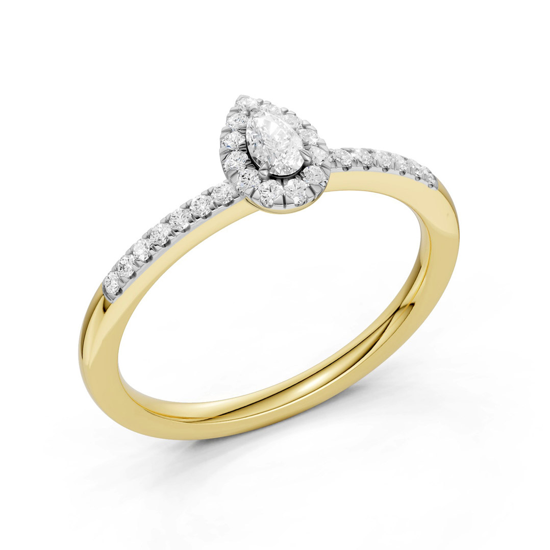 Midem Amsterdam Halo timanttisormus 0.25ct keltakulta