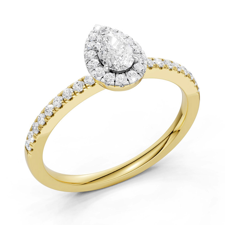 Midem Amsterdam Halo timanttisormus 0.50ct keltakulta