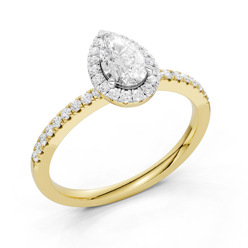 Midem Amsterdam Halo timanttisormus 0.75ct keltakulta