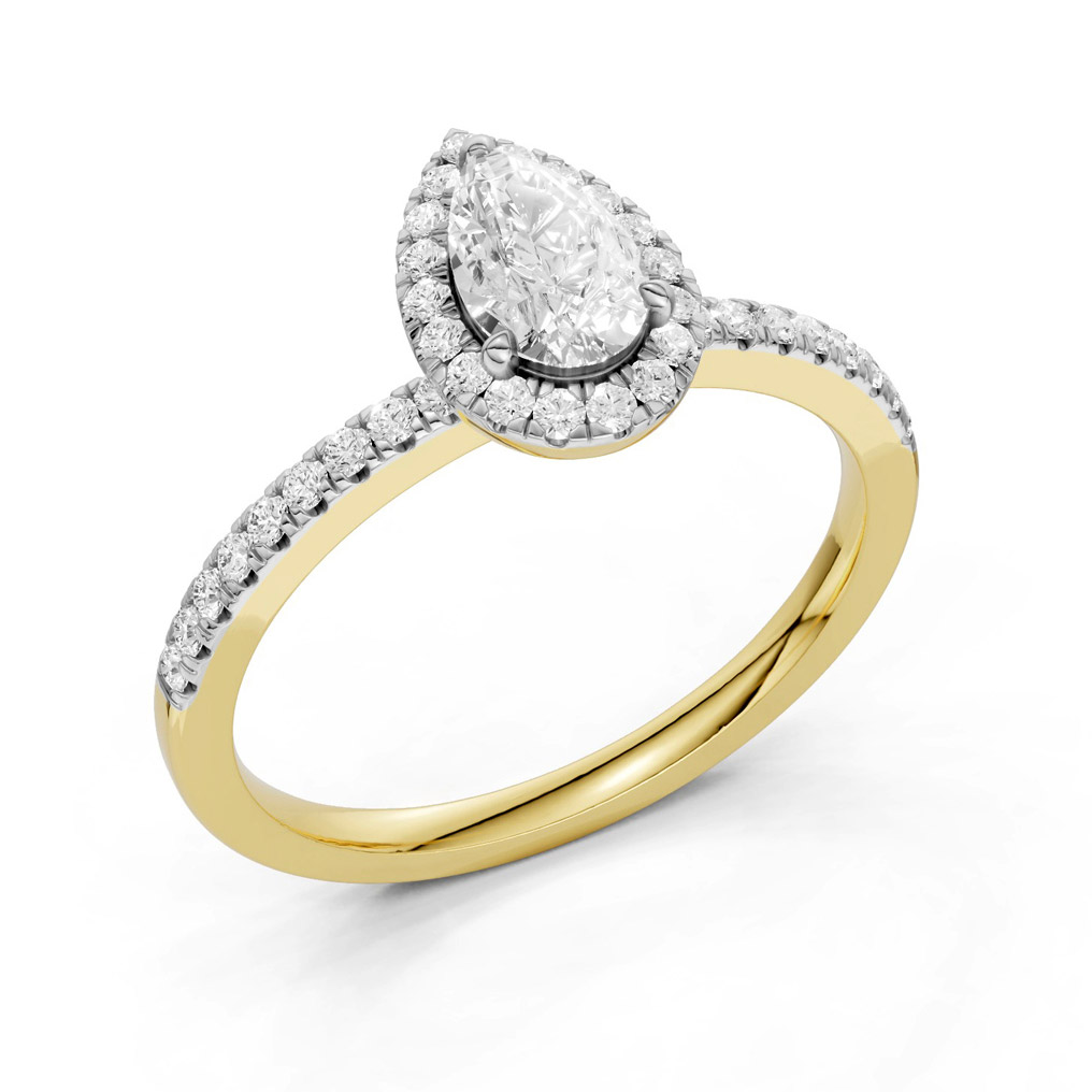 Midem Amsterdam Halo timanttisormus 0.75ct keltakulta