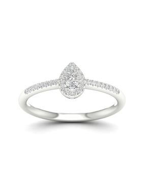 Lykka Elegance valkokultainen pisaranmuotoinen halo-timanttisormus 0,20 ct