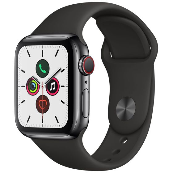 Apple Watch Series 5 GPS + Cellular tähtimusta ruostumaton teräskuori 40mm musta urheiluranneke MWX82KS/A
