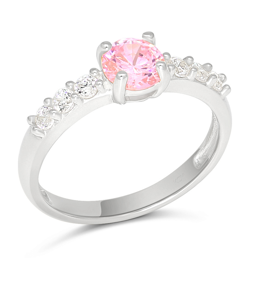 Kastesormus hopea sivukivellinen pinkki SBR-8133Zpink